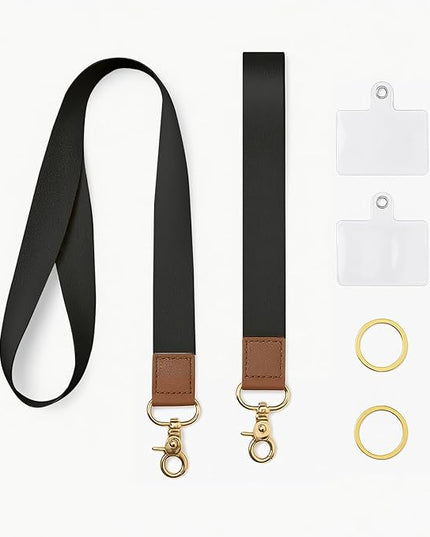 Cell Phone Lanyard with Wrist Strap, Pure Black Neck Lanyard for Phones, Wallet, Car Keys and ID Badge – Universal Set
