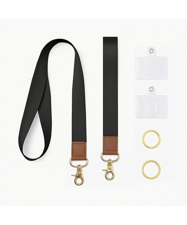 Cell Phone Lanyard with Wrist Strap, Pure Black Neck Lanyard for Phones, Wallet, Car Keys and ID Badge – Universal Set