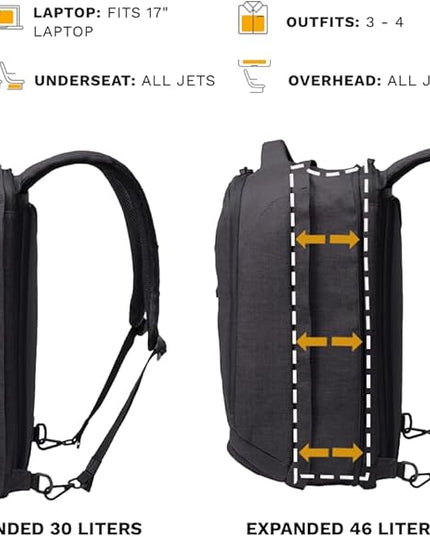 Knack Series 1 Laptop Backpack Fits up to 17 Inch - Knack Bags Carry-On Backpack, TSA Approved, Expandable Travel Backpacks With 4 Day Outfit Capacity (Stealth Black, Large)