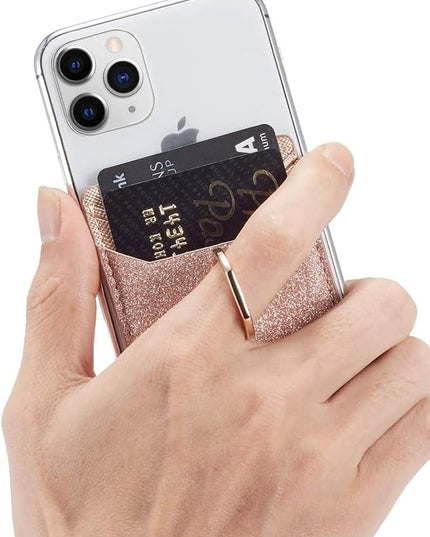 BIAJIYA Phone Card Holder RFID Leather Wallet Credit Adhesive Cell Case Stick-on Card Holder for Women and Men Back of Phone for Most of Smartphones