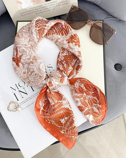 MINIDORA Satin Scarves for Women 27.5 × 27.5 inches Medium Square Elegant Silk Feeling Head Scarf
