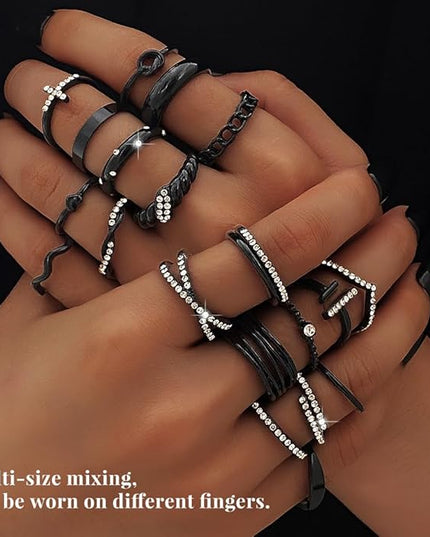 KISS WIFE Goldenen Silvery Black Kunckle Rings Set for Women, Dainty Simple Trendy Cute Stackable Finger Rings Pack, Perfect for Stacking Layering on Thumb and Knuckle, Mixed Size, Jewelry Gift