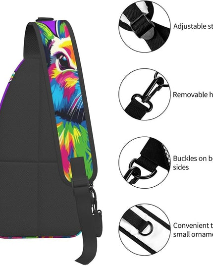Animal Face Sling Bag Crossbody Bags Chest Bag Backpack for Travel Running and Hiking for Men Women Colorful Rabbit
