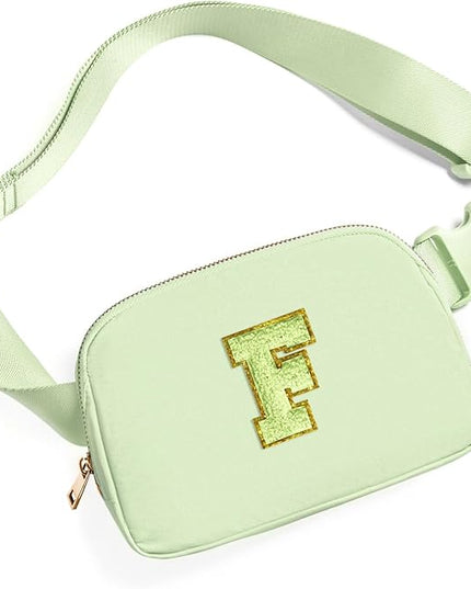 Gitus Gifts for 8 9 10 11 12 Year Old Girls Belt Bag Fanny Pack Crossbody Bags with Initial Letter Patch Cute Stuff Birthday Gifts for Teen Girls Women Personalized Trend Stuff (Light Green-F)
