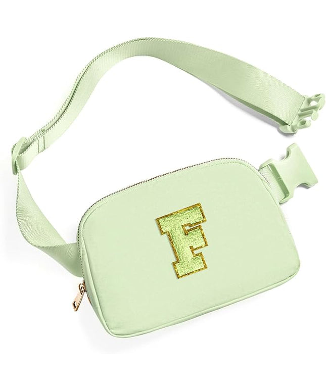 Gitus Gifts for 8 9 10 11 12 Year Old Girls Belt Bag Fanny Pack Crossbody Bags with Initial Letter Patch Cute Stuff Birthday Gifts for Teen Girls Women Personalized Trend Stuff (Light Green-F)