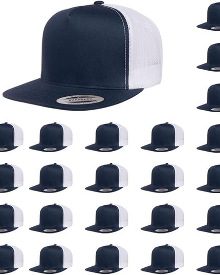 Yupoong 5-Panel YP Classic Trucker Cap | High Profile Flat Visor Snapback | OSFM | Bulk Packs Available