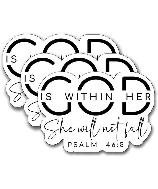(3Pcs) God is Within Her She Will Not Fall Sticker, Christian Gifts Decorate Books Laptop Phone, Water Bottles Kindles Stickers, Tumbler Sticker Waterproof Vinyl Decorate 3 x 2,2" Inch