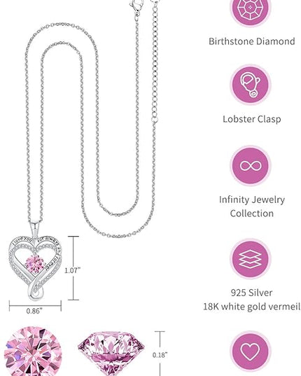 Jewelry for Women Wife Infinity Heart Birthstone I Love You Necklace S925 Anniversary Women Necklaces for Her Wife Birthday Gift Ideas, Birthday Present for Girlfriend Mom Daughter Sterling Silver