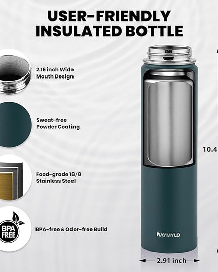 Insulated Water Bottle 24oz, Triple Wall Vacuum Stainless Steel (Cold for 48 Hrs, Hot for 24Hrs), Leak Proof & Non-BPA, 24oz Hydro Water Flask with Paracord Handle & Straw Spout Lids