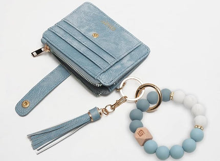 COOLANS Silicone Bracelet Wristlet Wallet Credit Card Holder RFID,ID Window,Key Ring Tassel,Slim Wallet Women Keychain Purse