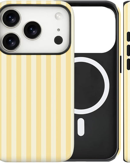 Magnetic for iPhone 17 Pro Case Cute Stripes Phone Case, Shockproof Slim TPU and Hard PC Protective Phone Cover Compatible with MagSafe Designed for Women Girls, Pink and White