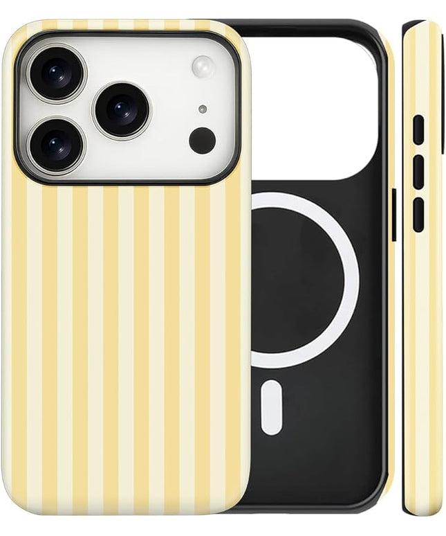 Magnetic for iPhone 17 Pro Max Case Cute Stripes Phone Case, Shockproof Slim TPU and Hard PC Protective Phone Cover Compatible with MagSafe Designed for Women Girls, Pink and White