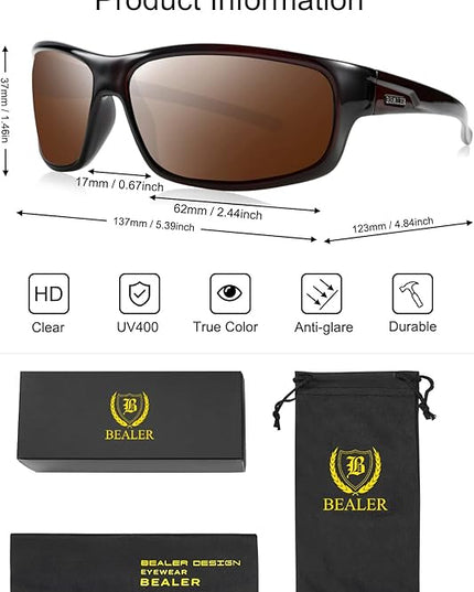 BEALER Polarized Sports Sunglasses for Men Lightweight TR90 Frame Sun Glasses Driving Cycling Fishing UV Protection Shades