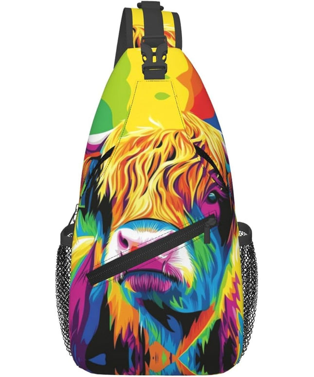 Animal Face Sling Bag Crossbody Bags Chest Bag Backpack for Travel Running and Hiking for Men Women Colorful Yak