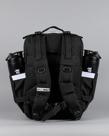 WOLFpak 35L Athletic Gym Backpack - Durable 1000D Waterproof Oxford Material with MOLLE Webbing, Laptop Pocket & Dual Cup Holders, Durable Fitness/Travel/Military Daypack (Alpha Black White Accents)