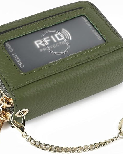 imeetu RFID Credit Card Holder, Small Leather Zipper Card Case Wallet for Women