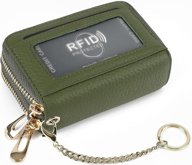 imeetu RFID Credit Card Holder, Small Leather Zipper Card Case Wallet for Women