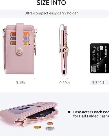 POIUGOYA Slim Wallet for Women,RFID Blocking Bifold Credit Card Holder with Zipper Coin Pocket,ID Window,Keychain