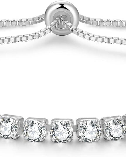Valentines Day Gifts Sterling Silver Birthstone Tennis Bracelets for Women 4mm Tennis Bolo Bracelet Fashion Jewelry Birthday Gifts for Women Wife Mom Her | Adjustable Size 9"