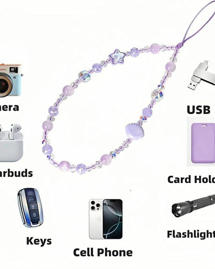 Cute Sparkling Star & Cat's Eye Phone Lanyard, Beaded Crystal Charm Strap for Phone Keys Purse - Gift for Women