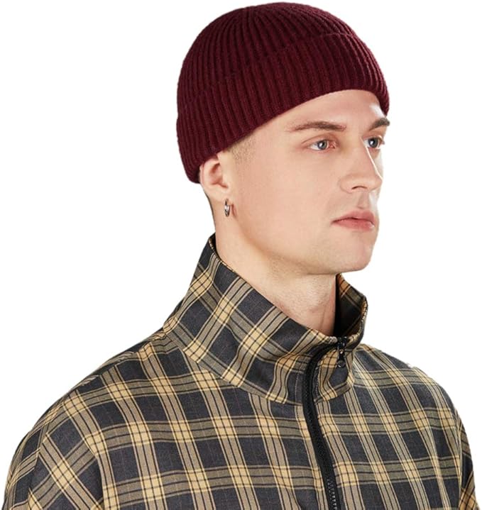 3 Pack Wool Fisherman Beanies for Men, Short Knit Watch Cap Cuffed Trawler Hats