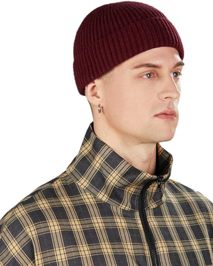 3 Pack Wool Fisherman Beanies for Men, Short Knit Watch Cap Cuffed Trawler Hats