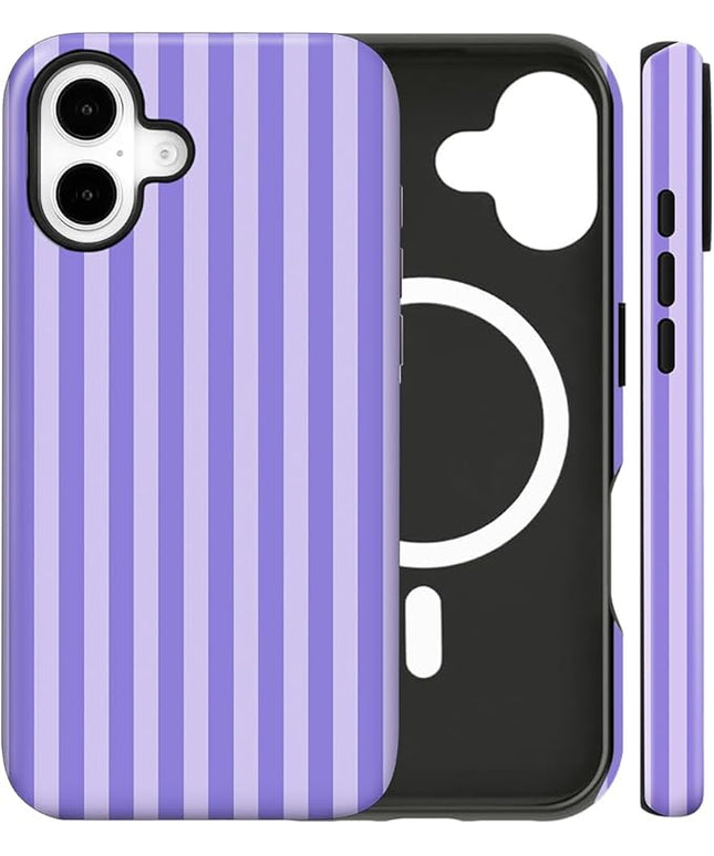 Magnetic for iPhone 17 Case Cute Stripes Phone Case, Shockproof Slim TPU and Hard PC Protective Phone Cover Compatible with MagSafe Designed for Women Girls, Light Purple