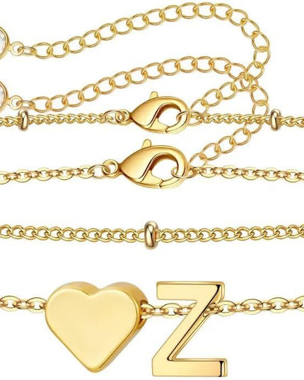M MOOHAM Valentines Day Gifts for Kids Teen Girls -14K-Gold-Plated Heart Initial A-Z Bracelets for Women Girl Dainty Gold Bracelets Birthday Valentines Gifts for Women Her Teenage Girls Kid Teen Gift