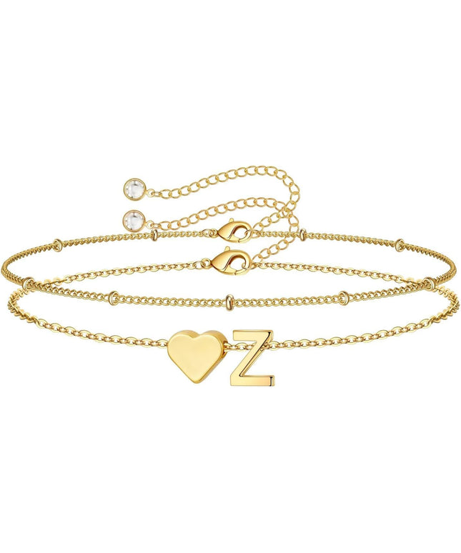M MOOHAM Valentines Day Gifts for Kids Teen Girls -14K-Gold-Plated Heart Initial A-Z Bracelets for Women Girl Dainty Gold Bracelets Birthday Valentines Gifts for Women Her Teenage Girls Kid Teen Gift
