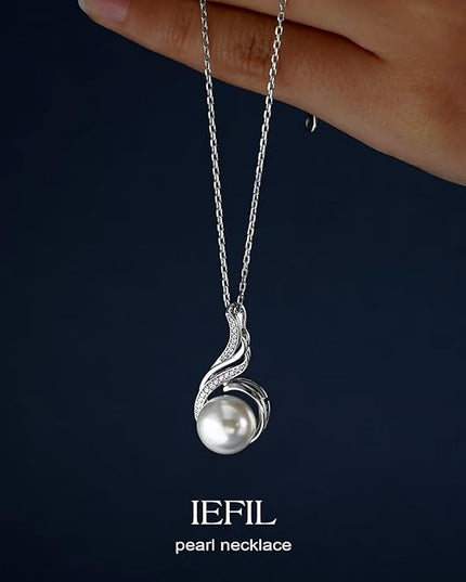 Iefil 10-11mm Tahitian Black Pearl & Freshwater Pearl Necklace - S925 Sterling Silver Pearls Necklace, Anniversary Birthday Gifts for Women Wife Girlfriend Mom