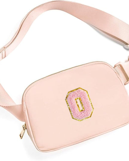 Gitus 6 7 8 9 10 Year Old Girl Gifts Belt Bag Fanny Pack Crossbody Bags with Initial Letter Patch Things for Teen Girls Easter Gifts for Girls Travel Essentials（Coral Pink-O）