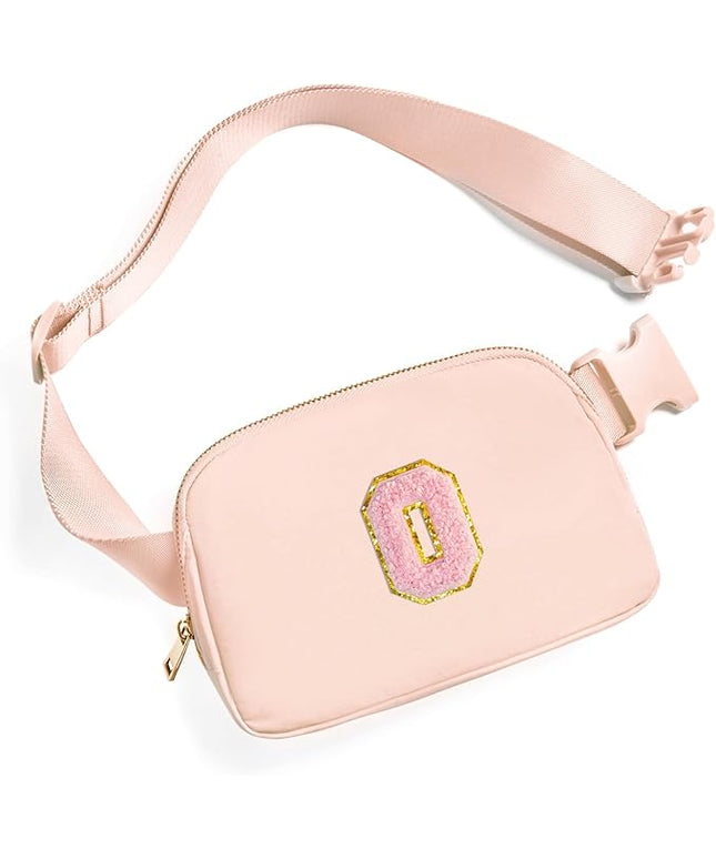 Gitus 6 7 8 9 10 Year Old Girl Gifts Belt Bag Fanny Pack Crossbody Bags with Initial Letter Patch Things for Teen Girls Easter Gifts for Girls Travel Essentials（Coral Pink-O）