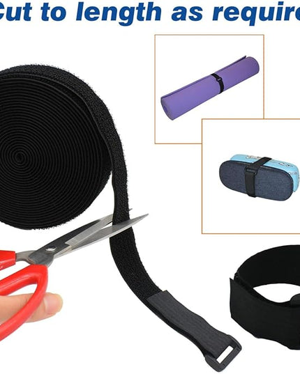 1"x20FT Hook and Loop Straps, with 30 Plastic Buckles, Adjustable Fastening Cable Straps, Cut-to-Length Cinch Strap, Reusable Nylon Securing Cord Ties for Organizer or Storage - Black