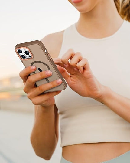 Hython Case for iPhone 12 Pro Max Case Magnetic Translucent Matte Phone Cases 6.7" [Compatible with MagSafe] Thin Slim Fit Shockproof Bumper Hard Protective Cover for Women Men Girls, Frosted Brown