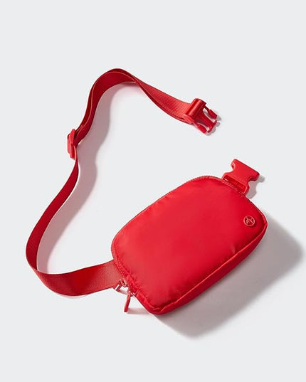 Pander Two Way Zipper Fanny Pack Nylon Everywhere Belt Bag for Women, Water Repellent Waist Packs, Crossbody Bags with Adjustable Strap (Red).