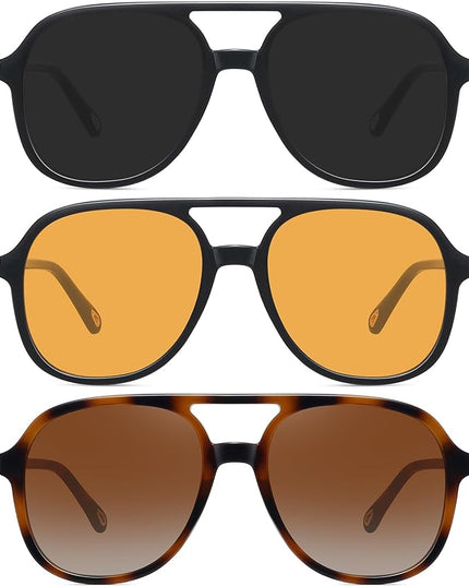 MEETSUN Retro Oversized Aviator Sunglasses for Women Men Trendy 70s 80s Vintage Square Aviators 3 Pack UV400