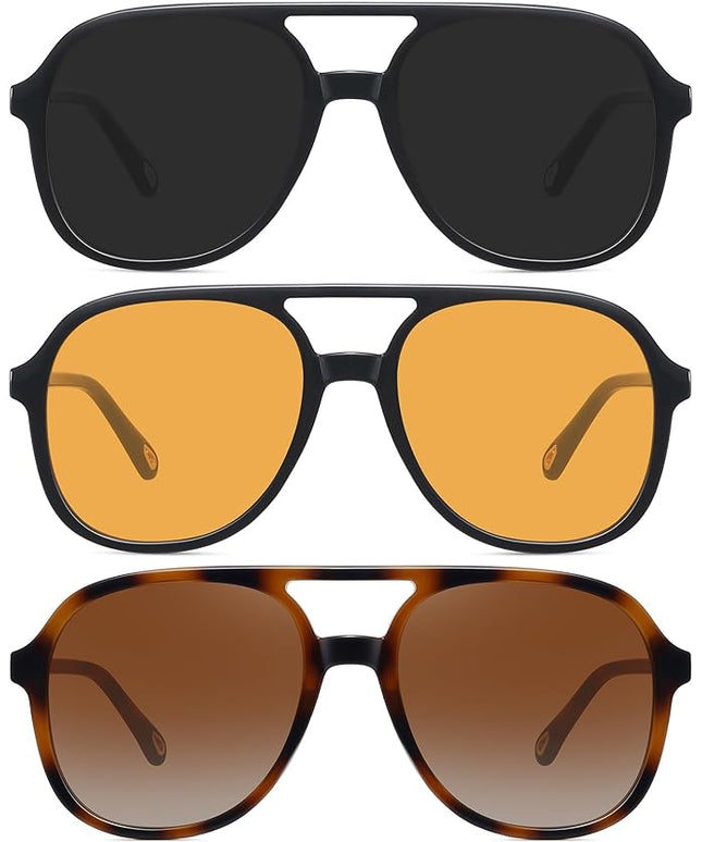 MEETSUN Retro Oversized Aviator Sunglasses for Women Men Trendy 70s 80s Vintage Square Aviators 3 Pack UV400