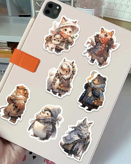 150PCS Anthropomorphic Forest Animal Stickers – Vinyl Waterproof Decals Featuring Koalas, Raccoons, Rabbits in Seasonal Vintage Outfits – Aesthetic for Journals, Bottles & Crafts – Teens, Adults