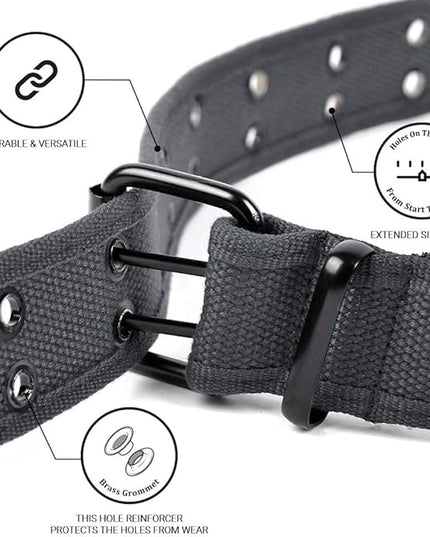 Boxed Gifts Parquet Casual Canvas Belt - Double Hole, Double Grommets for Men & Women