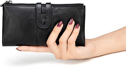 myfriday Women's RFID Blocking Genuine Leather Wallet, Bifold Long Clutch Wallet Money Clips Ladies Card Holder Purse