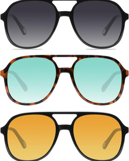 YDAOWKN Retro Square Aviator Sunglasses for Womens Mens Vintage 70s Double Bridge Sun Glasses