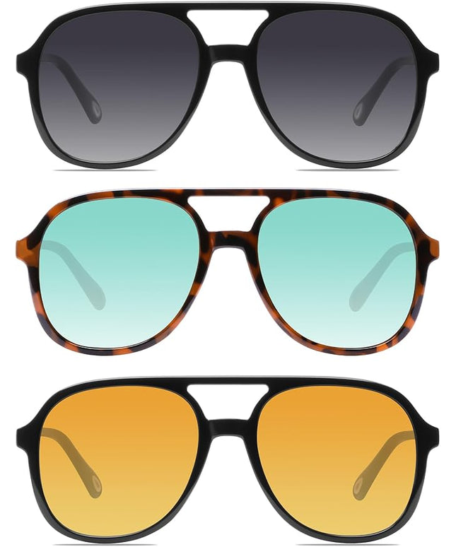 YDAOWKN Retro Square Aviator Sunglasses for Womens Mens Vintage 70s Double Bridge Sun Glasses