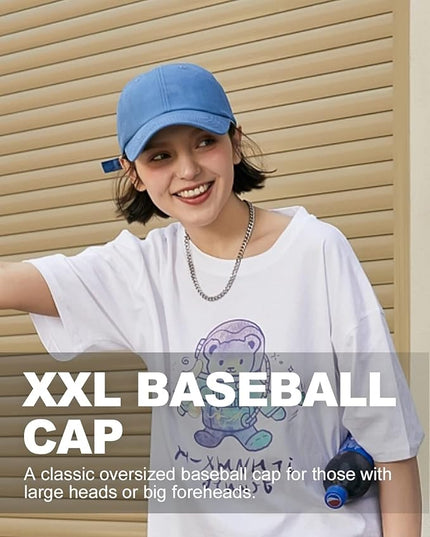 Zylioo XL XXL Oversize Baseball Cap, 100% Cotton Adjustable Dad Hat for Big Heads 23.5"-25.5", Soft Crown Large Size Cap