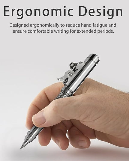 Heavy-Duty EDC Ballpoint Pen - Stainless Steel, Refillable, Push Cap Mechanism, Ergonomic Design for Office/Everyday Use (1-Pack)