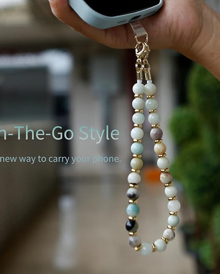 Marble Beaded Phone Wrist Strap,Detachable Phone Bracelet Strap with Tether Tab,Hands-Free Wristlet Strap (Amazonite)