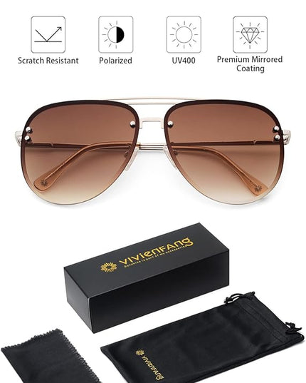 Trendy Oversized Aviator Sunglasses Womens, Retro Cute Big Shades Women's Fashion Sun Glasses UV Protection VF2203