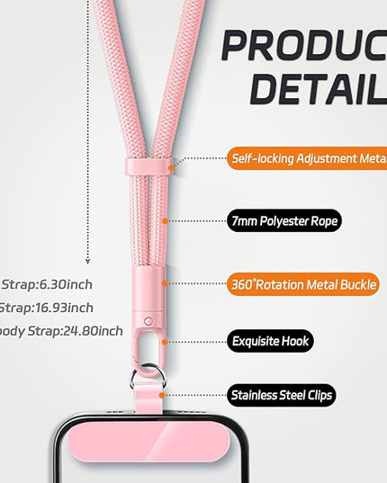 2 Pack Phone Lanyard,2×Phone crossbody strap,4×Tether Tabs,Universal Cell Phone Multifuctional Patch Polyester Lanyards,Cell Phone Lanyards for Women and Men(pink+green)