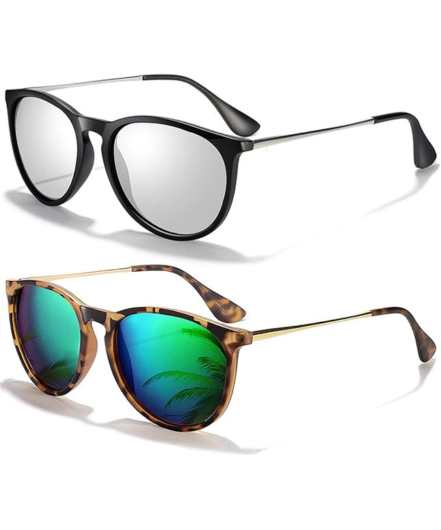 CHBP Sunglasses Womens Men Polarized UV Protection Trendy Vintage Retro Round Mirrored Lens Sunglasses For Women
