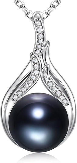 Iefil 10-11mm Tahitian Black Pearl & Freshwater Pearl Necklace - S925 Sterling Silver Pearls Necklace, Anniversary Birthday Gifts for Women Wife Girlfriend Mom