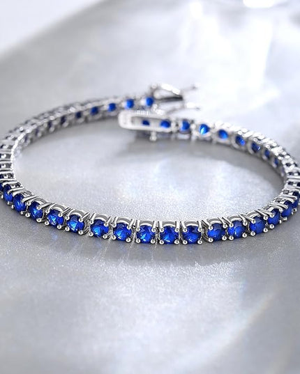 FANCIME Birthstone Bracelet Sterling Silver Gemstone Tennis Bracelets Fine Jewelry Wedding Bridal Prom Birthday Gift for Women Her, Length 7.2 Inch Width 4mm